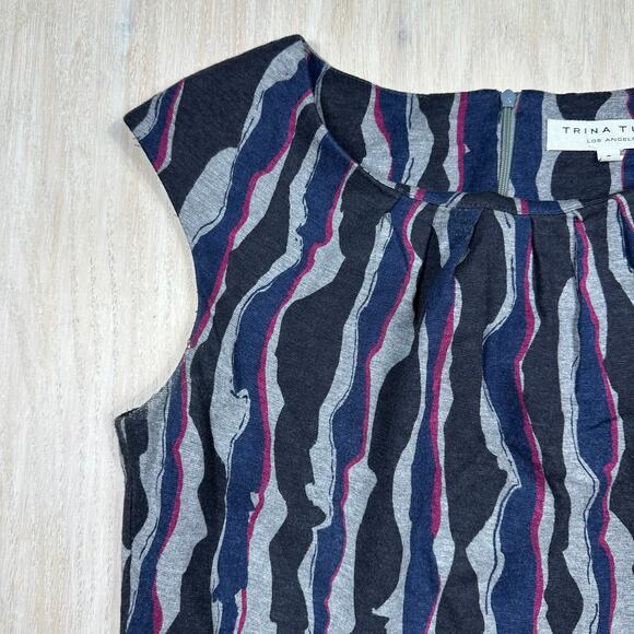 Trina Turk Multicolor Wave Stripe Print Career Office Sleeveless Shift Dress 6 - Picture 3 of 13